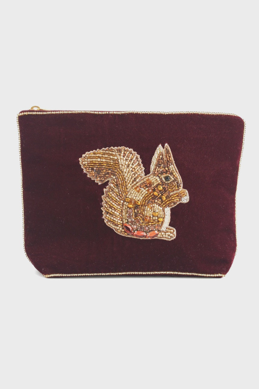 My Doris Burgundy Squirrel Medium Velvet Pouch