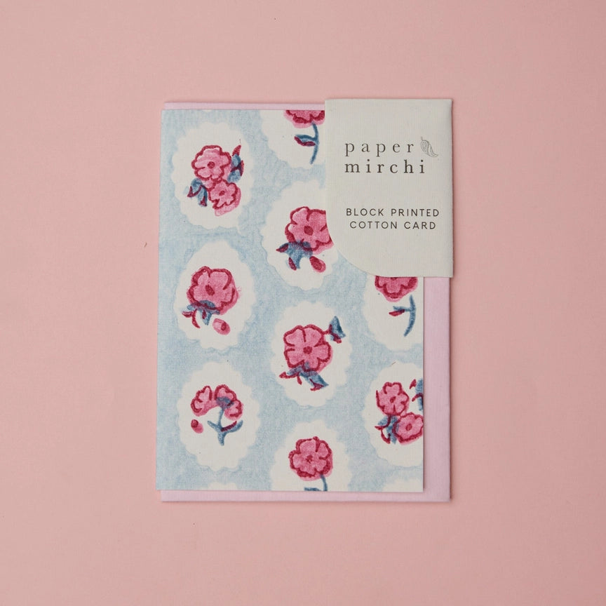Paper Mirchi Hand Block Printed Greeting Card Gc Scallop Tiles Pink Sorbet - Precious Sparkle