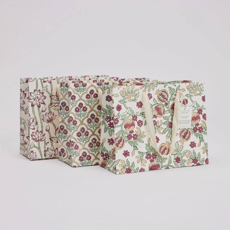 Paper Mirchi Hand Block Medium Printed Gift Bag Cherry - Precious Sparkle