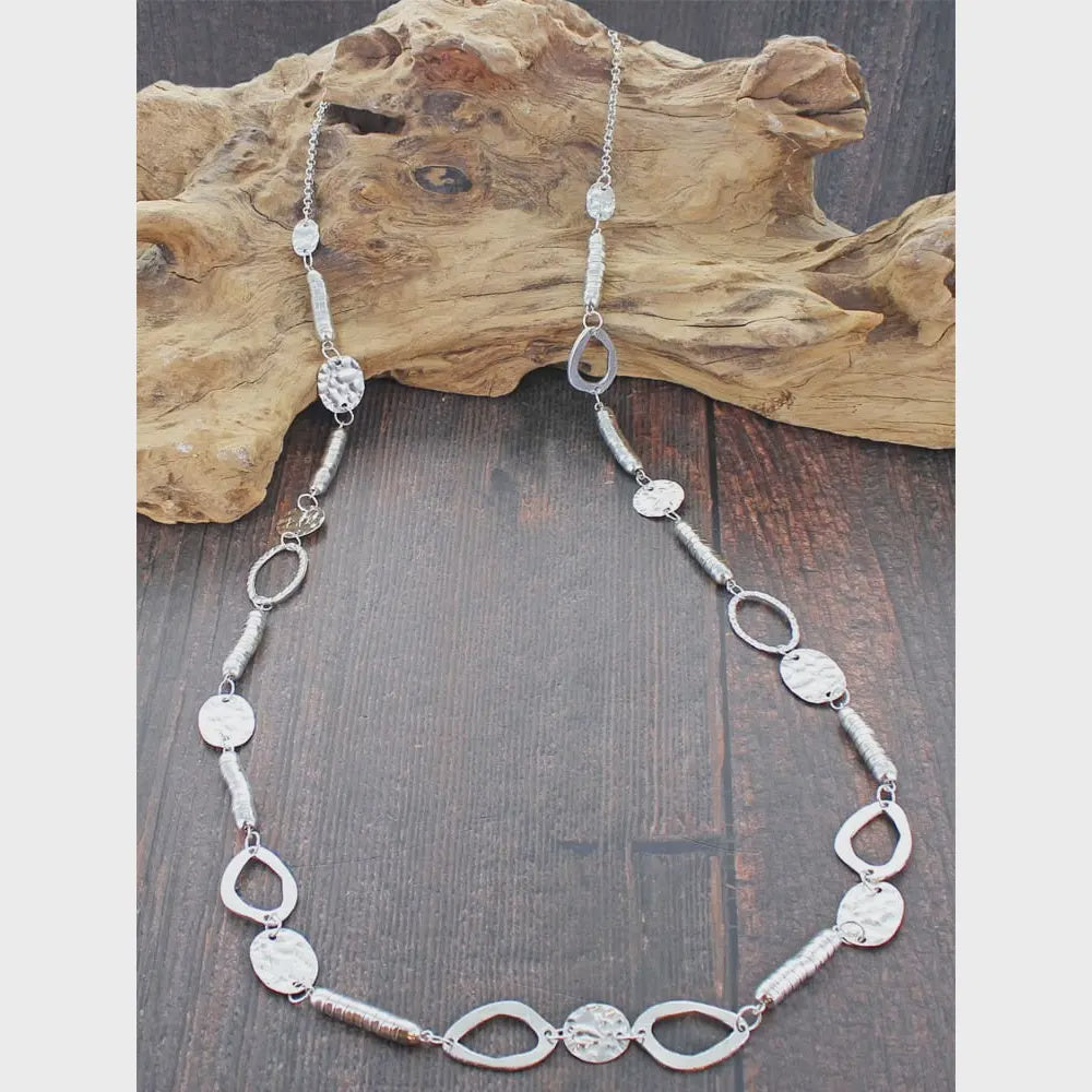 Suzie Blue Long Mixed Snake & Beaten Disc Necklace