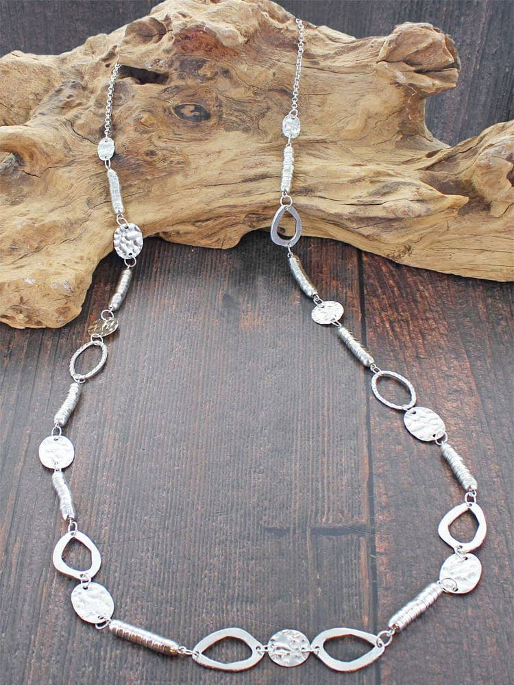 Suzie Blue Long Mixed Snake & Beaten Disc Necklace