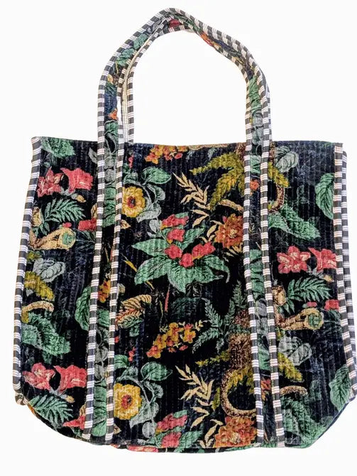 Velvet Quilted Tote Bag- Jungle Black - Precious Sparkle