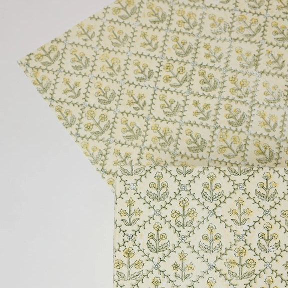 Paper Mirchi Block Printed Wrapping Paper Sheets Bp Floral Lattice Buttercream - Precious Sparkle