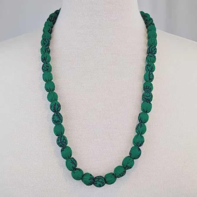 True Green Indian Fabric Handmade Beaded Necklace - Precious Sparkle