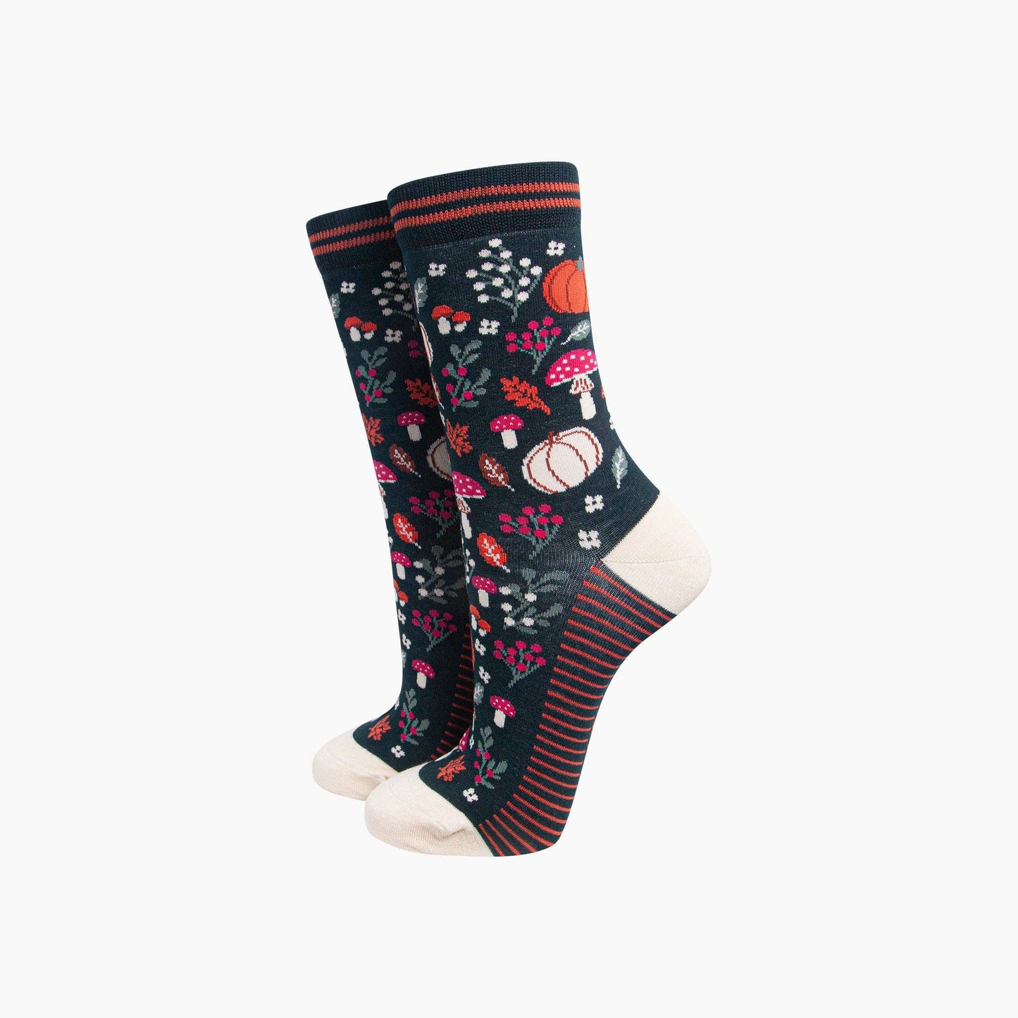 Sock Talk Pumpkin Floral Women's Bamboo Socks in Dark Green - Precious Sparkle