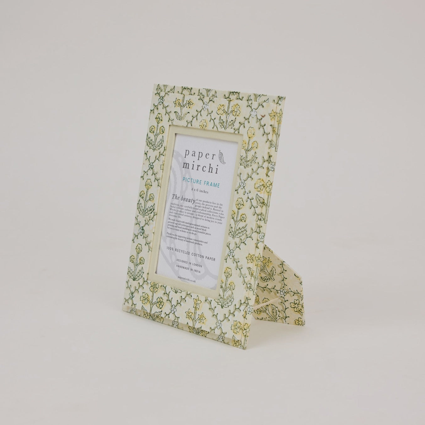 Block Printed Picture Frame 4x6- Floral Lattice Buttercream