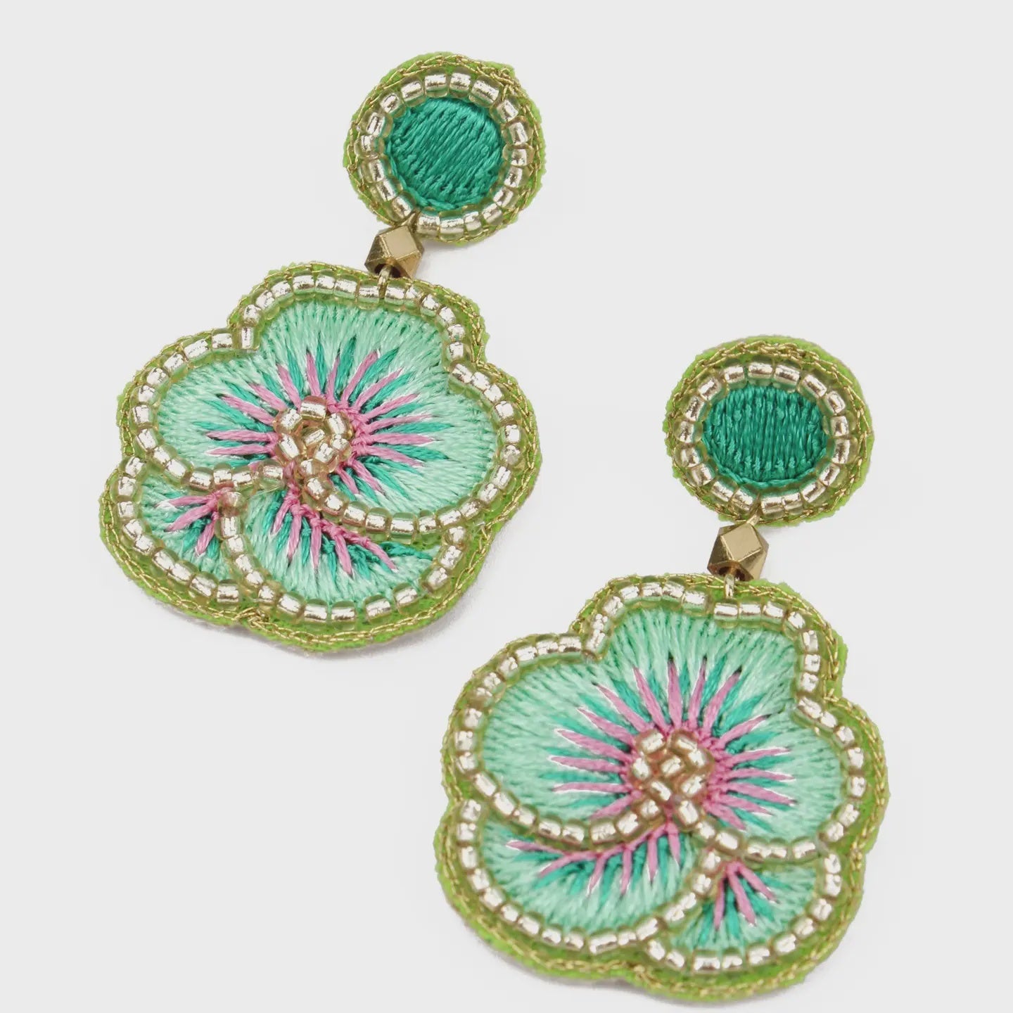 My Doris Mint Green Pansy Earrings - Precious Sparkle