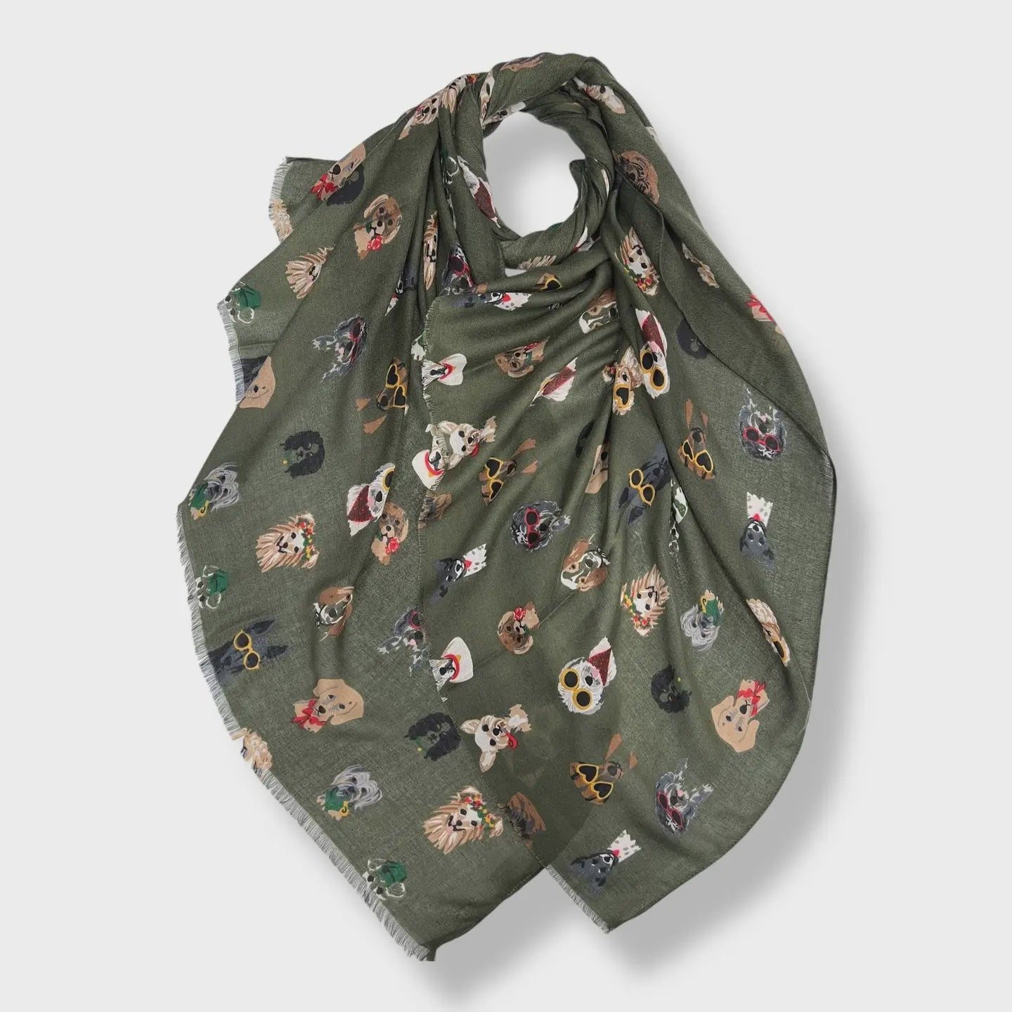 Festive Dog Print Scarf Green