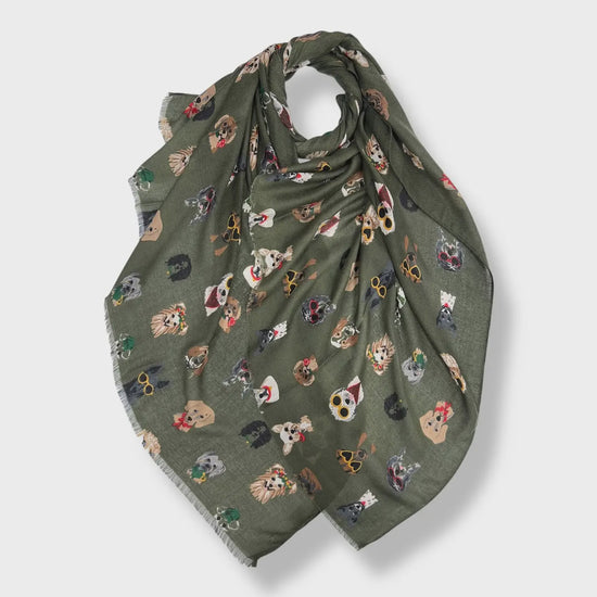 Festive Dog Print Scarf Green