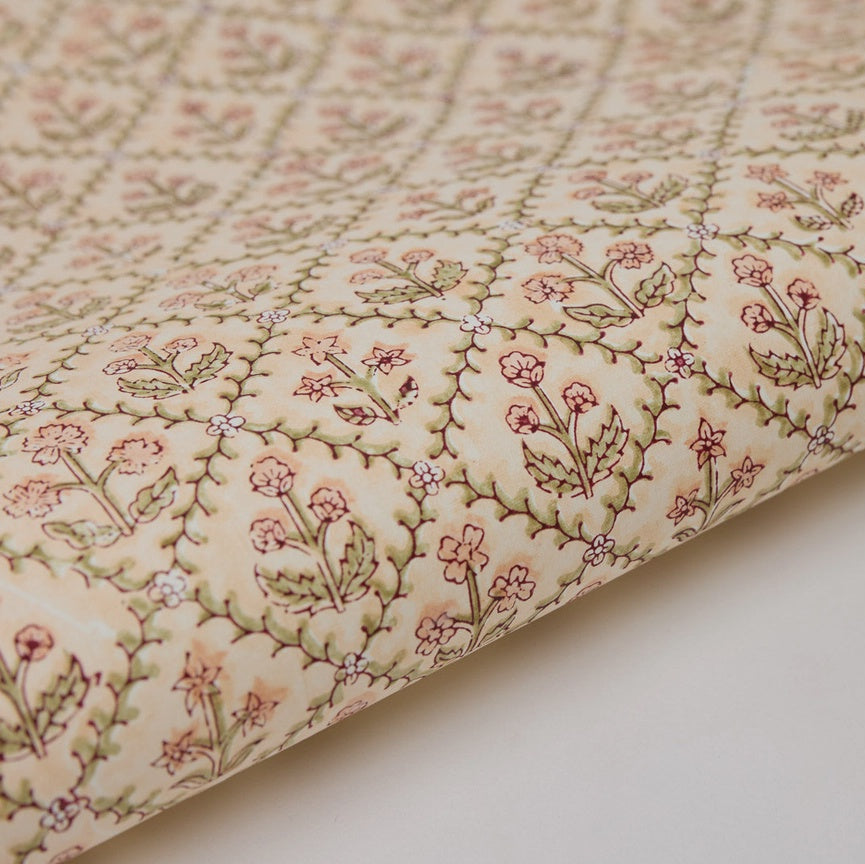 Paper Mirchi Block Printed Wrapping Paper Sheets Bp Floral Lattice Terracotta - Precious Sparkle