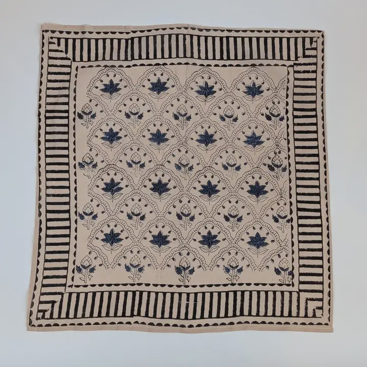 Blue & Black Block Print Bandana Square Scarf