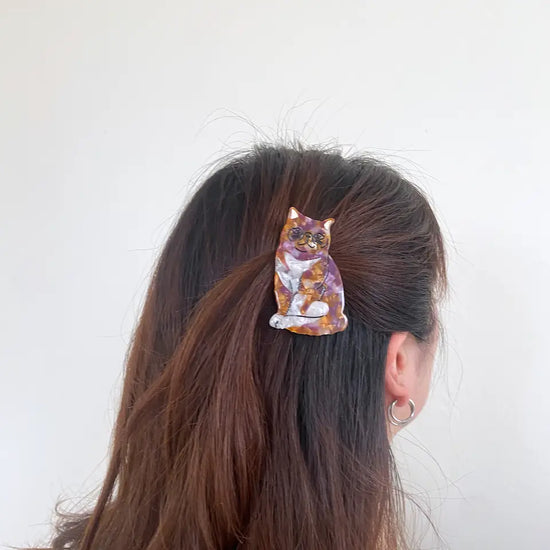 Hand-Painted Exotic Tabby Cat Barrette Hair Clip