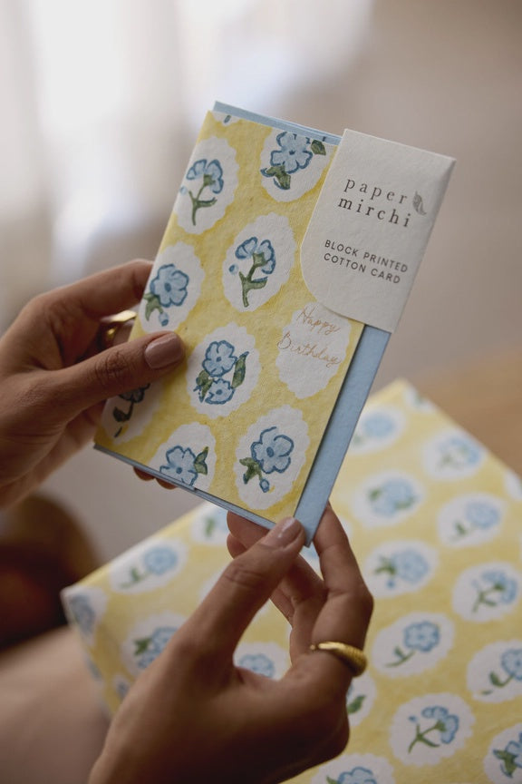 Paper Mirchi Happy Birthday Block Printed Card Scallop Tiles Alaska - Precious Sparkle