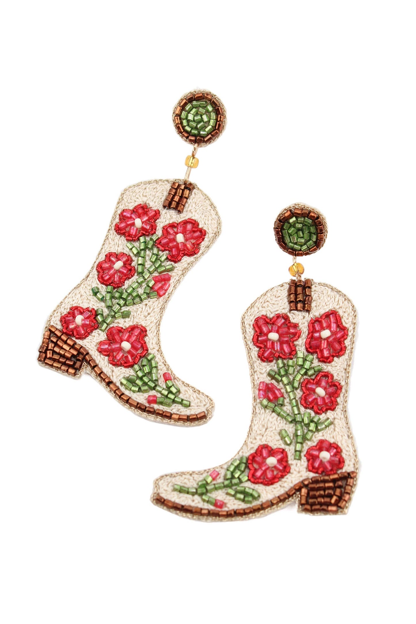 My Doris CREAM COWGIRL BOOT BEADED EARRINGS
