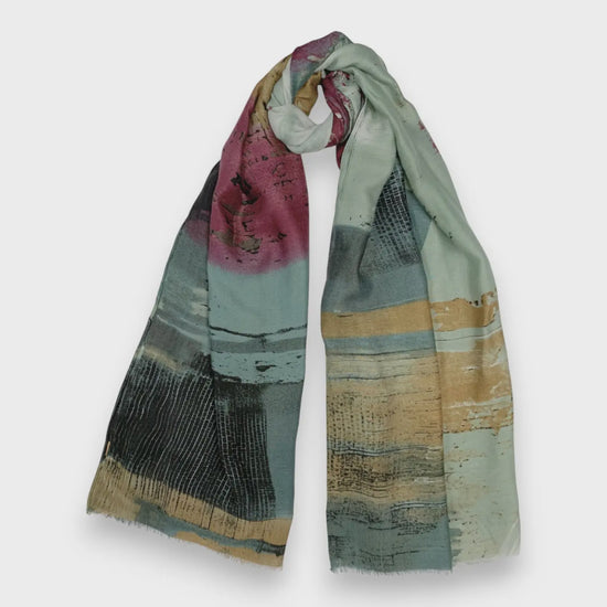 Brush Stroke Print Scarf Teal