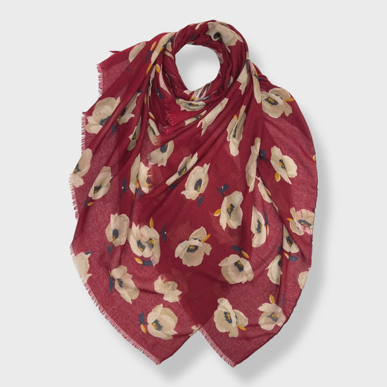 Narcissus Flower Print Scarf Red