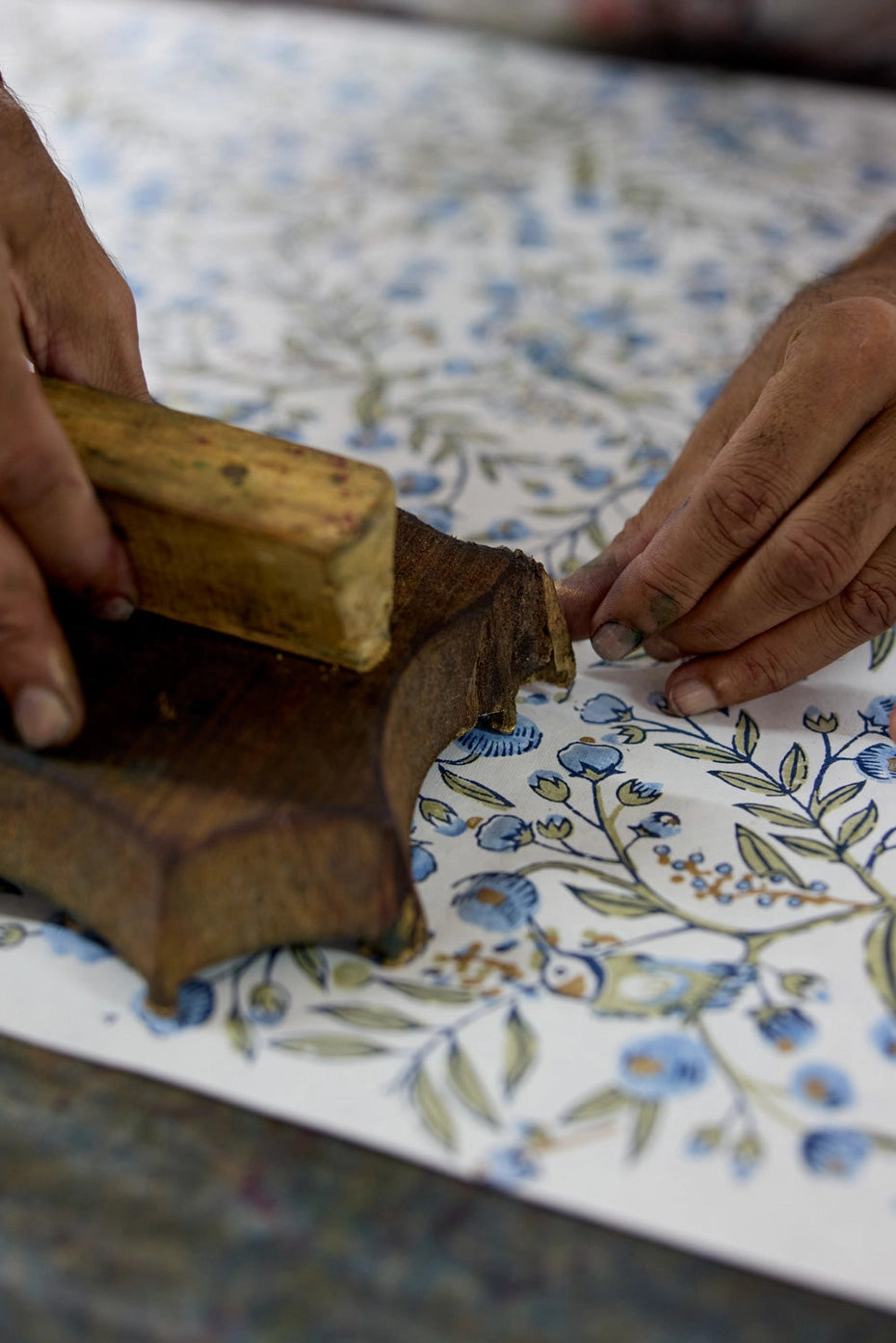 Paper Mirchi Block Printed Wrapping Paper Song Birds Bluestone - Precious Sparkle