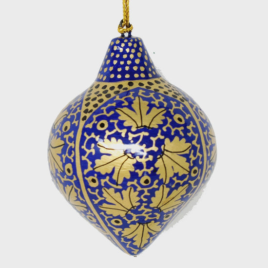 Fair Trade Blue Hanging Lantern Bauble -Central Leaves - Precious Sparkle