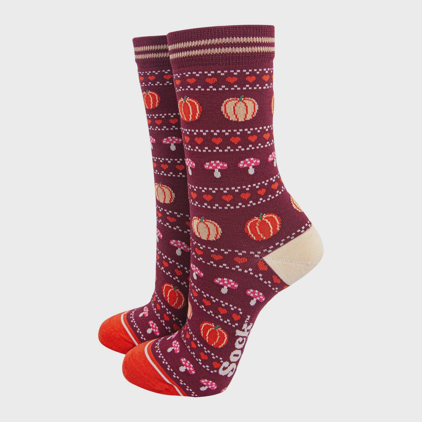 Sock Talk Women's Bamboo Socks Berry/Orange, Pumpkin and Toadstool