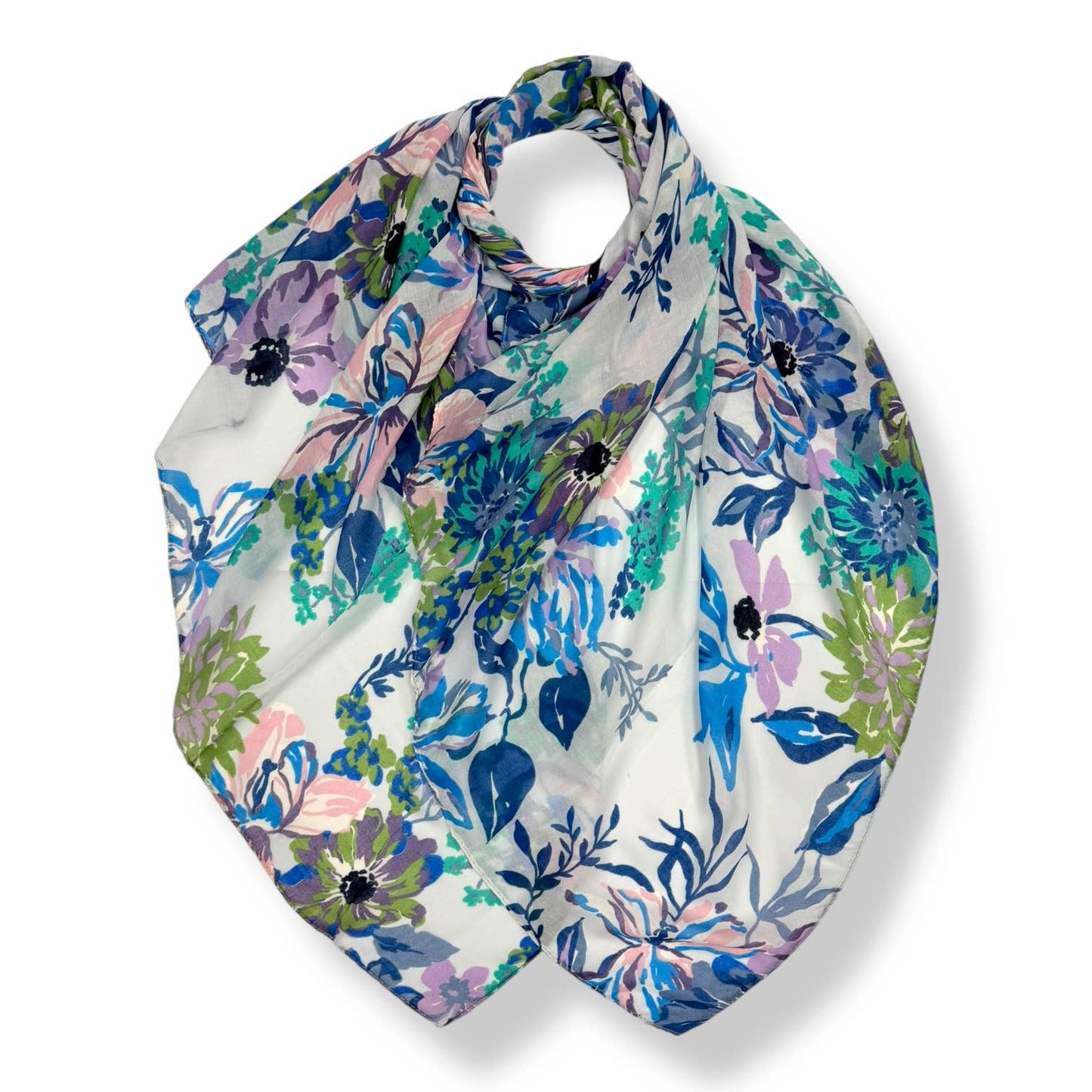 Soft Vintage Floral Print Scarf Blue