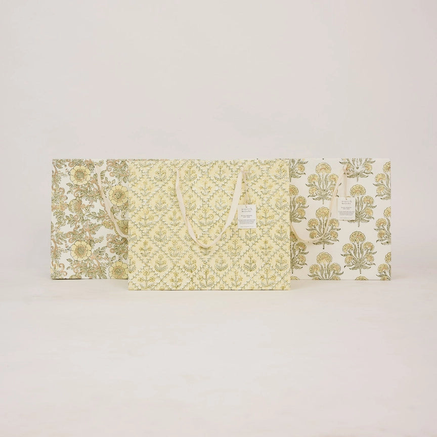 Hand Block Printed Gift Bags (Large) Buttercream - Precious Sparkle