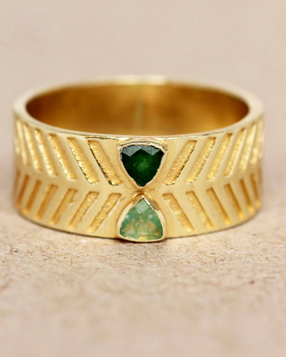 muja juma Ring Size 52 Green Zed & Dark Nefrite Double Triangle