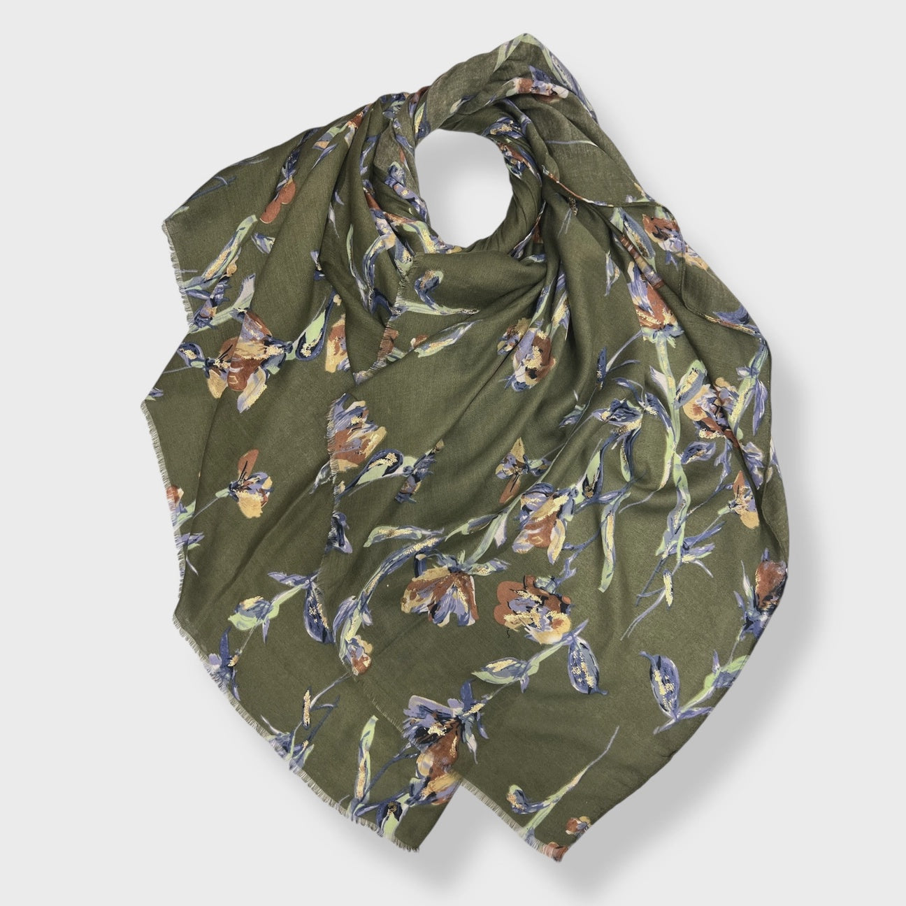 Jasmine Flower Print Scarf Khaki