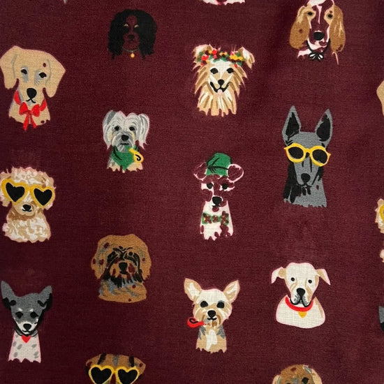 Festive Dog Print Scarf Burgundy