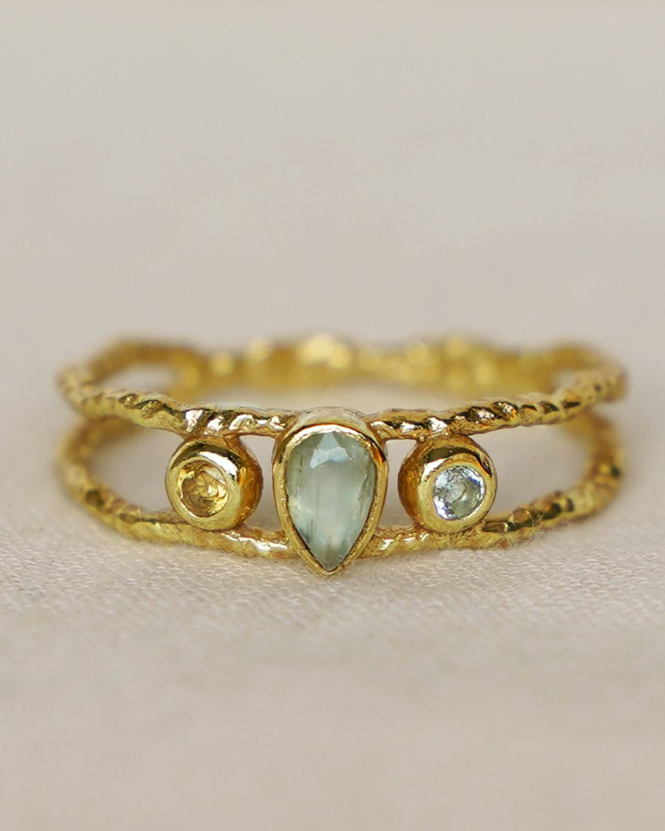 muja juma Rope Double Band Ring with Green Stones