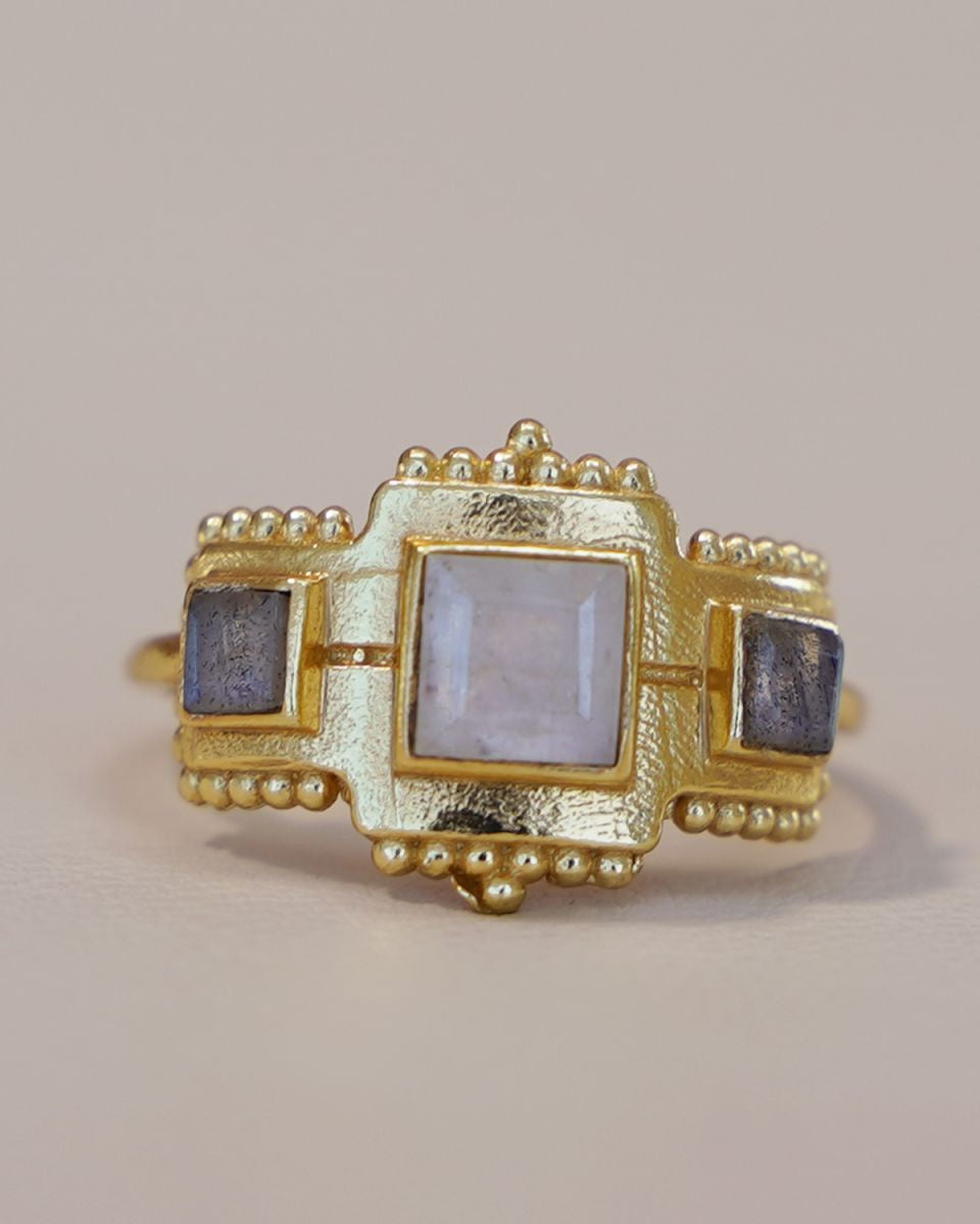 muja juma Ring Ayten size 56 Squares White Moonstone & Labradorite