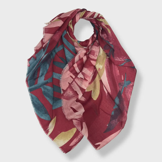 Big Amazon Leaves Scarf Burgundy