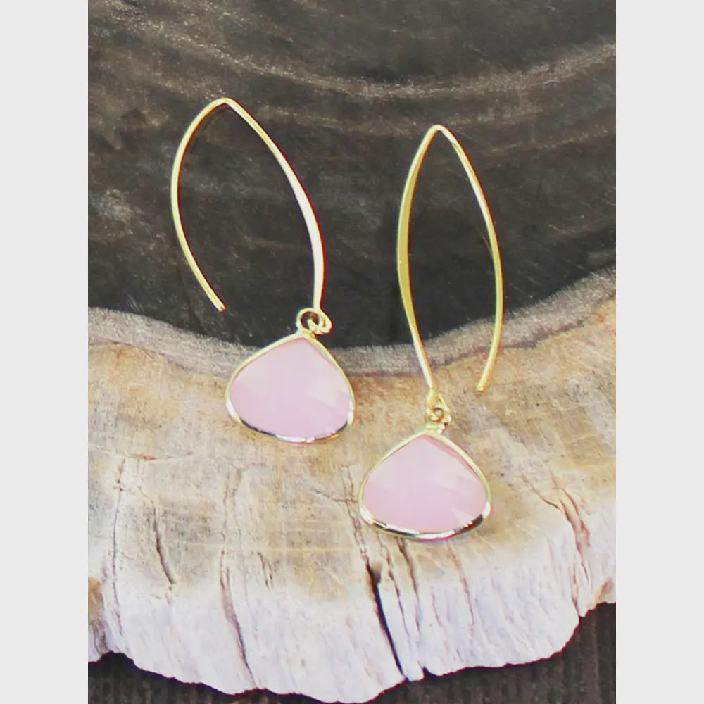 Suzie Blue Gold Drop Earring Pink Charm