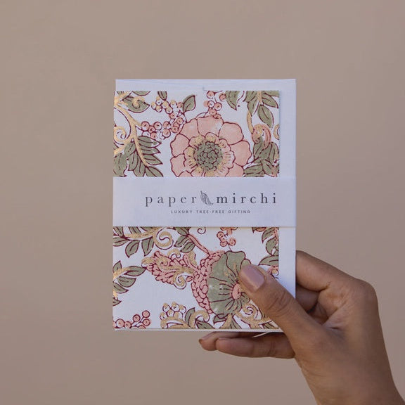 Paper Mirchi Block Printed Card Wild Rose Terracotta