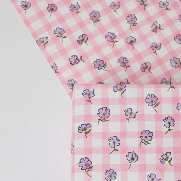 Paper Mirchi Block Printed Wrapping Paper Sheets Bp Gingham Violet Meringue - Precious Sparkle
