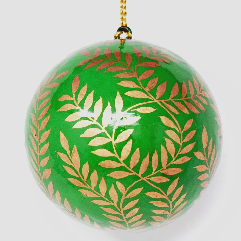 Fair Trade Green Bauble - Gold Vines - Precious Sparkle
