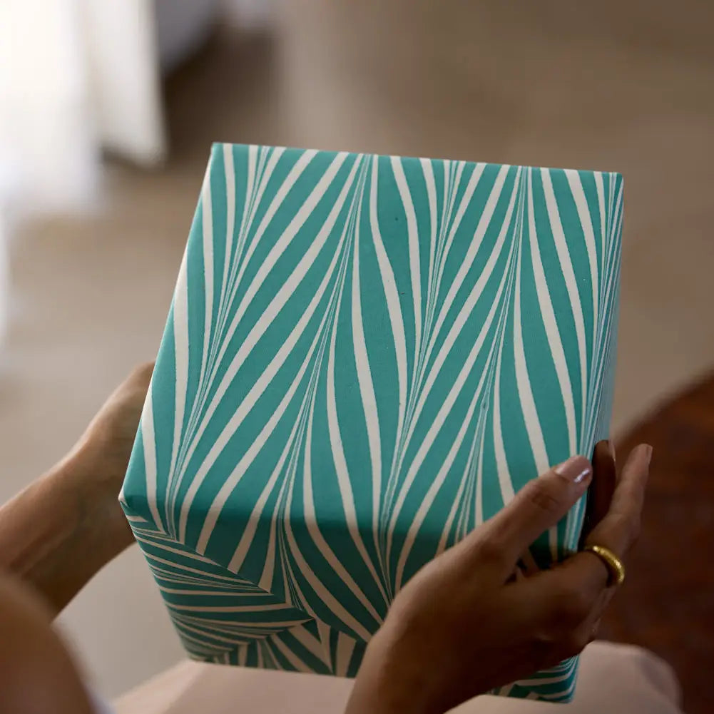 Paper Mirchi Hand Marbled Wrapping Paper - Candy Stripes Turquoise