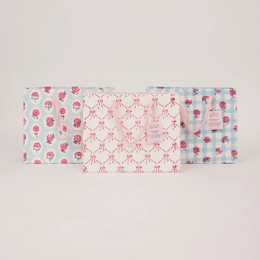 Paper Mirchi Hand Block Printed Gift Bags Medium Pink Sorbet - Precious Sparkle