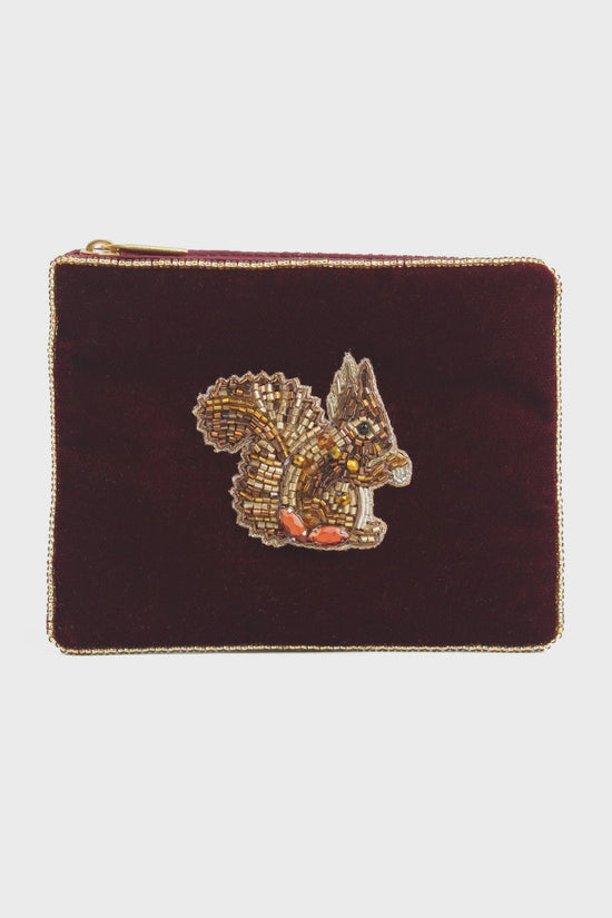 My Doris Burgundy Squirrel Small Velvet Pouch