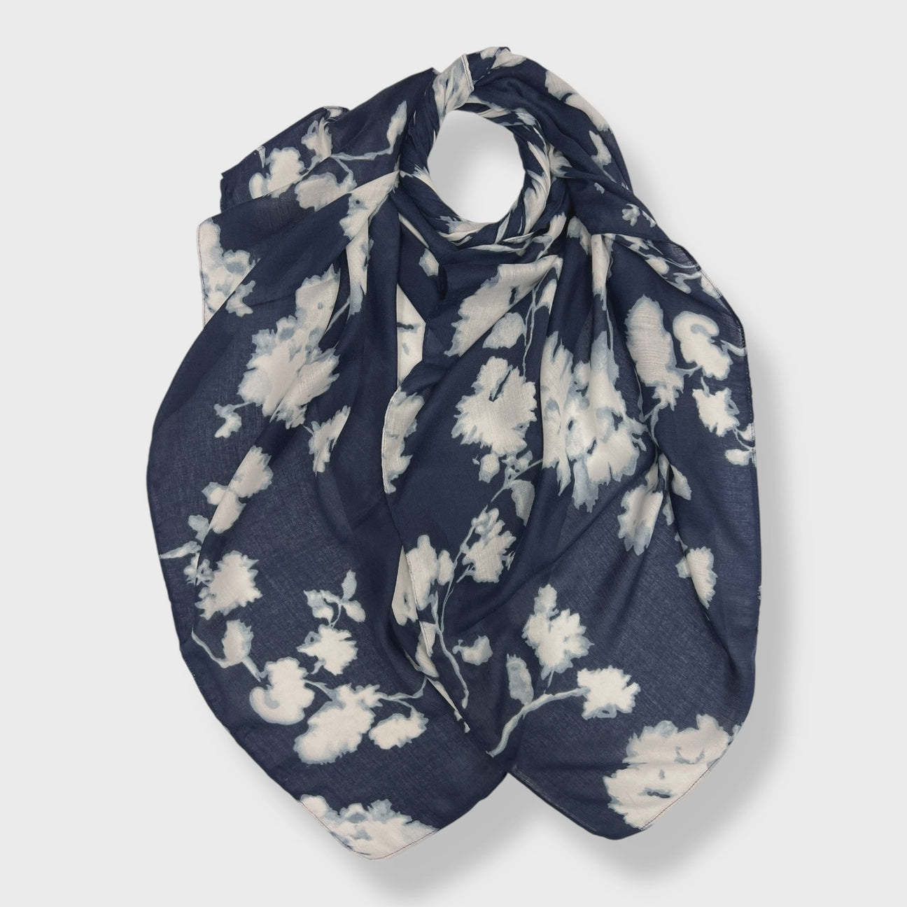 Soft Winter Leaf Print Scarf Navy