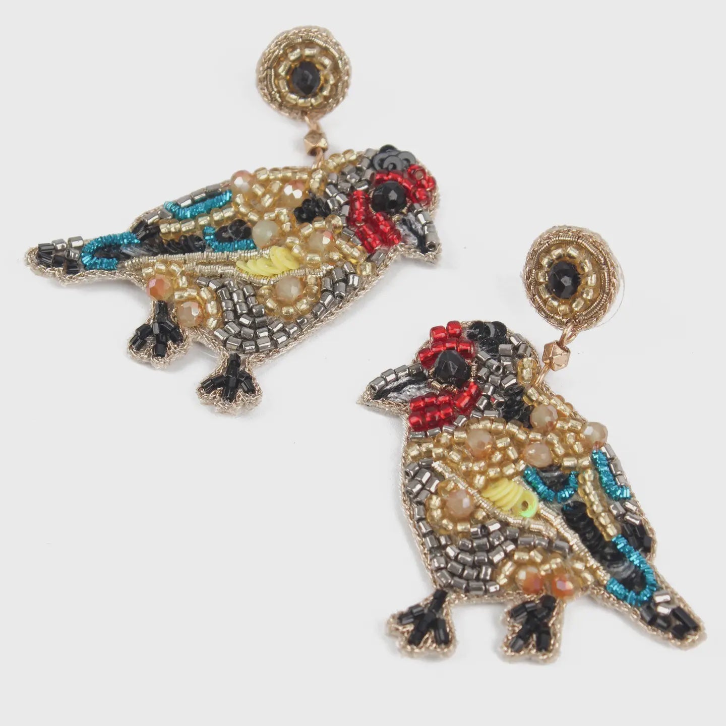 My Doris Beaded Goldfinch Small Bird Drop Earrings