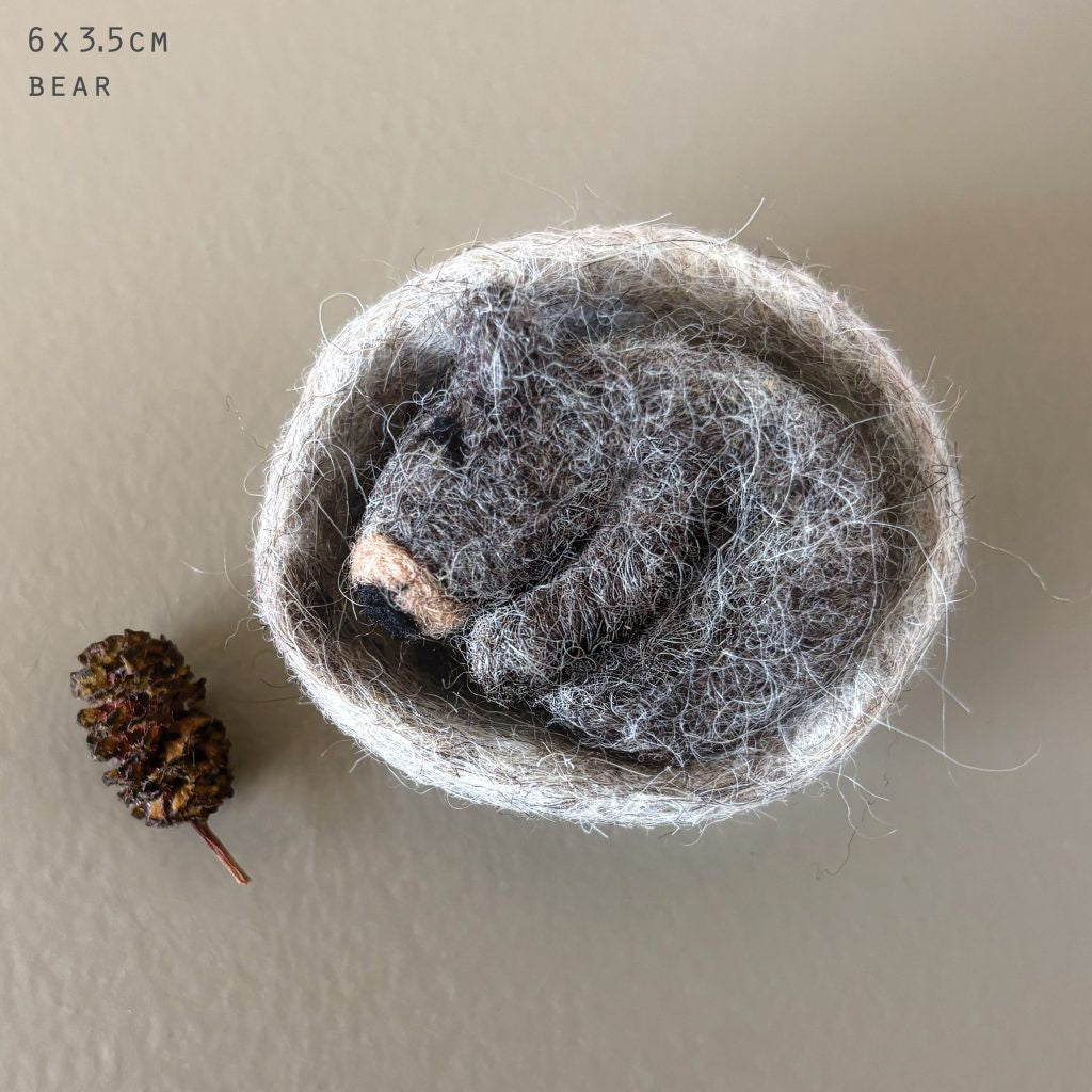 East of India Needle Felted Sleeping Bear - Precious Sparkle