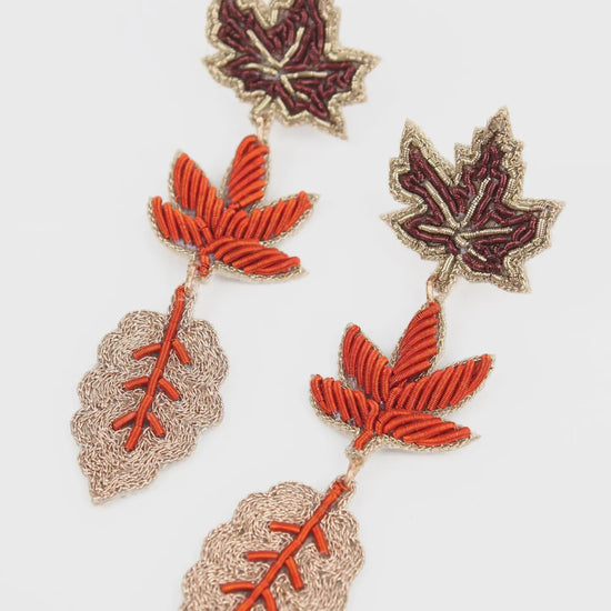 My Doris Triple Orange Leaf Earrings
