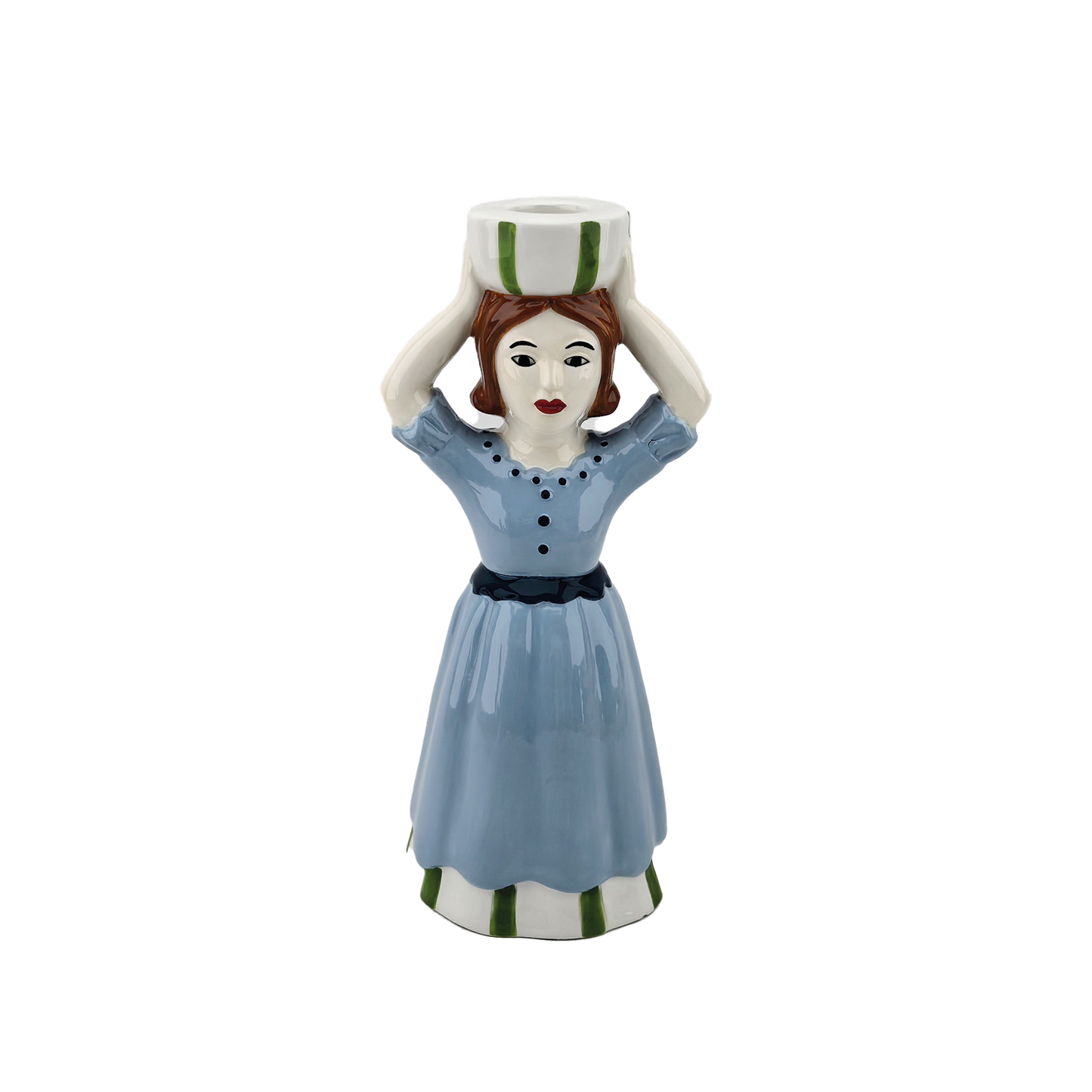 Candle Holder Ceramic Woman Blue Dress