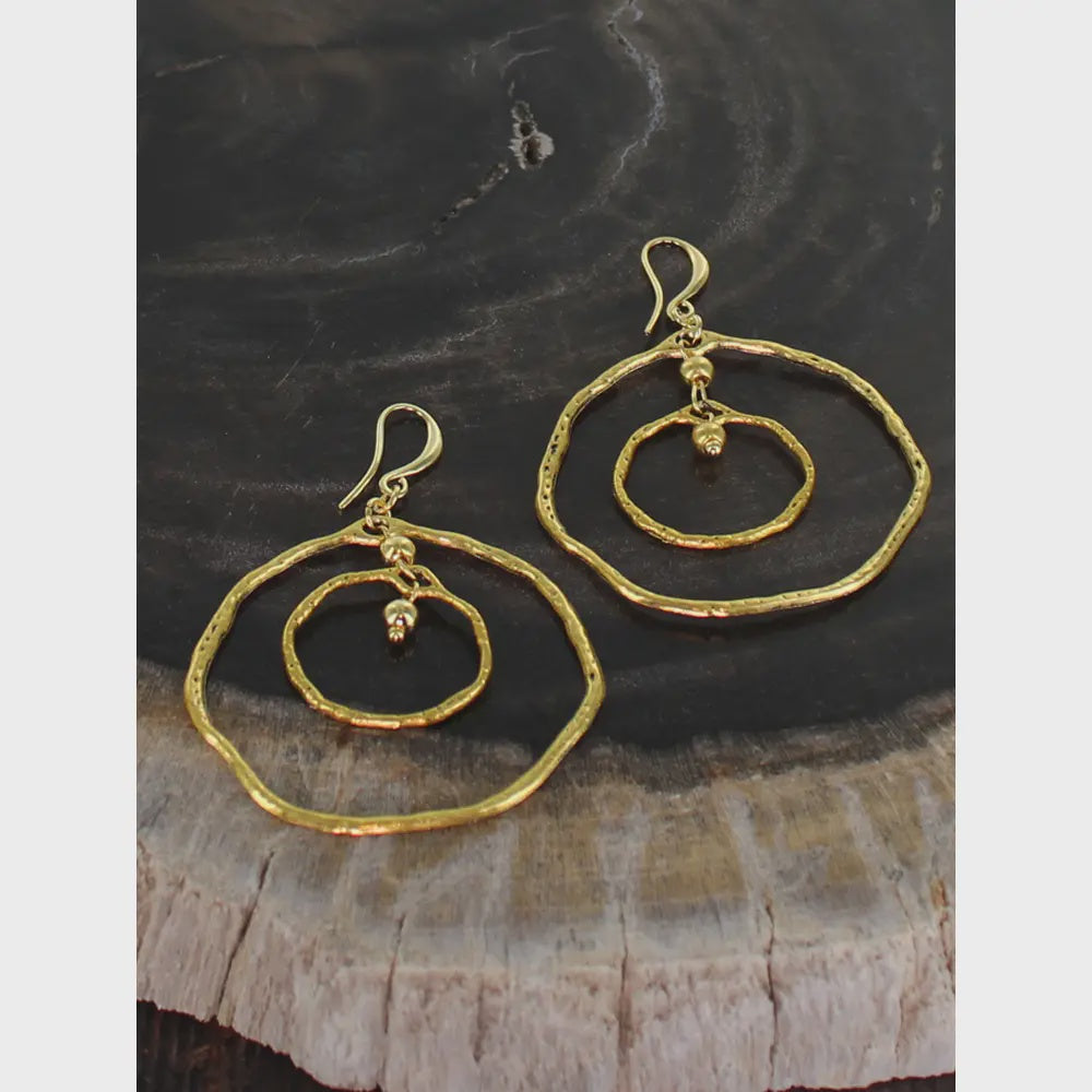 Suzie Blue Double Gold Oval Ring Earrings