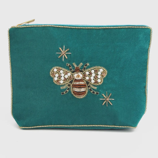 My Doris Teal Golden Bee Medium Purse
