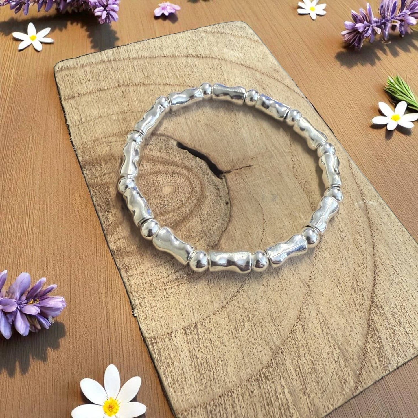 Silver Textured Tube Barrel Bracelet
