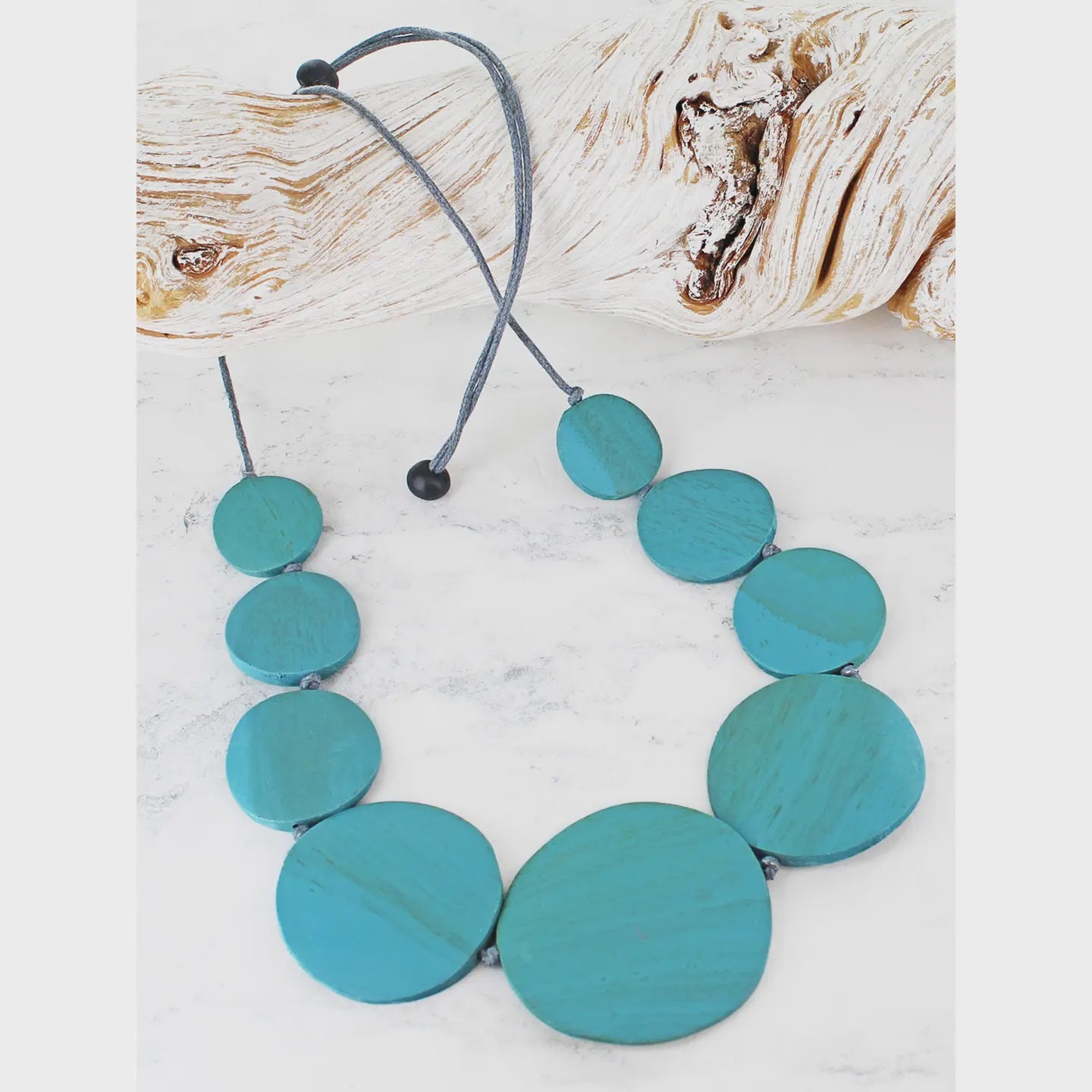 Suzie Blue Overlapping Wooden Disc Necklace Aqua