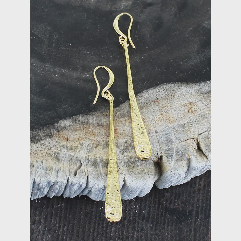 Suzie Blue Beaten Teardrop Earrings Gold