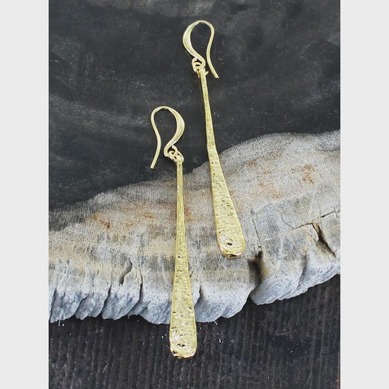 Suzie Blue Beaten Teardrop Earrings Gold