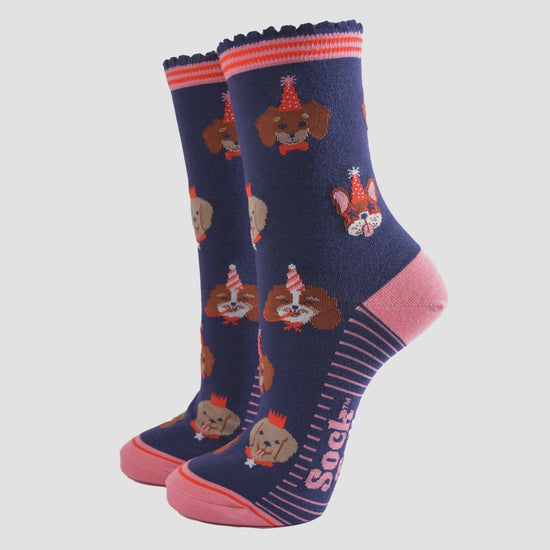 Socks Talk Navy/Pink Party Dogs Bamboo Socks - Precious Sparkle